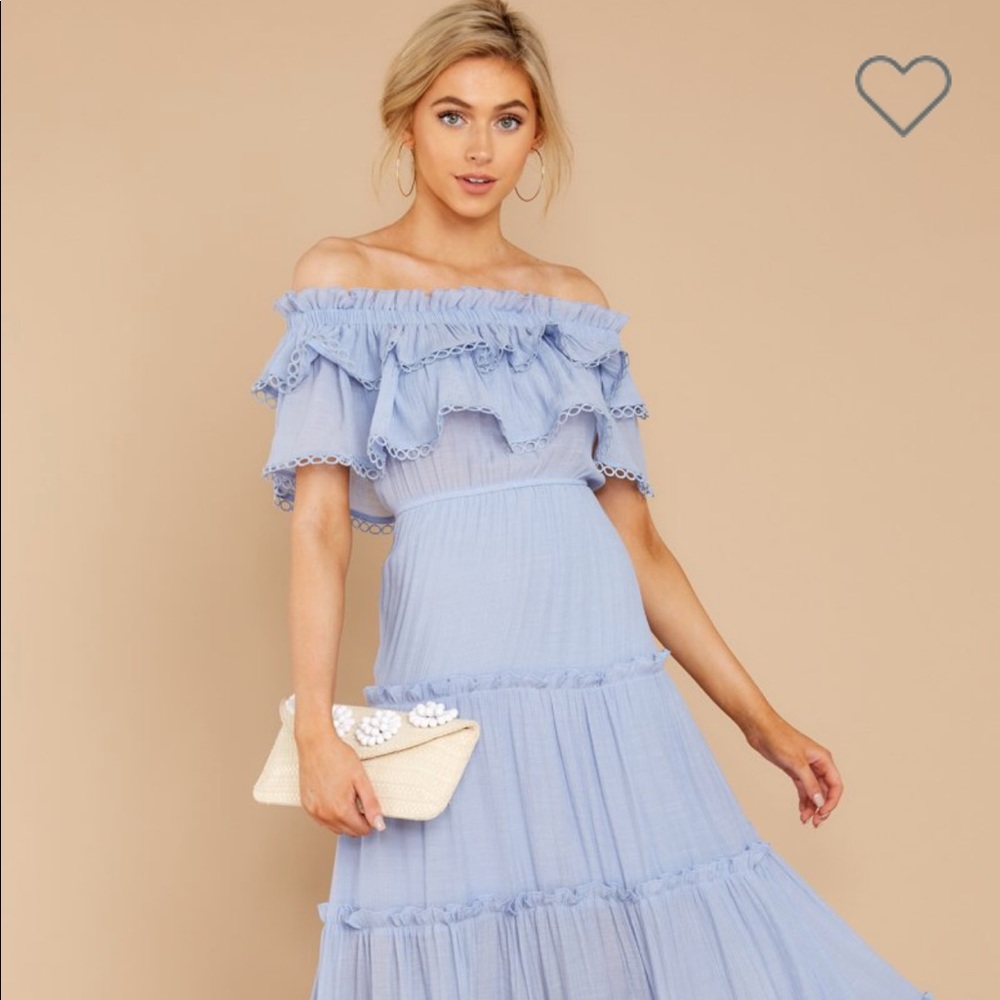 BLUE OFF THE SHOULDER MAXI DRESS